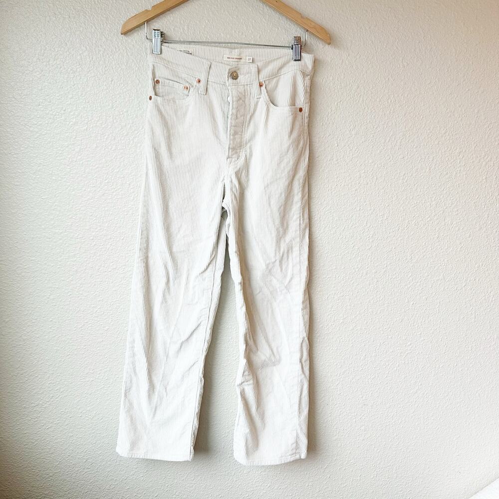 Levis Ribcage Straight Corduroy Pants Womens Size 27 Off White Cream High Rise
